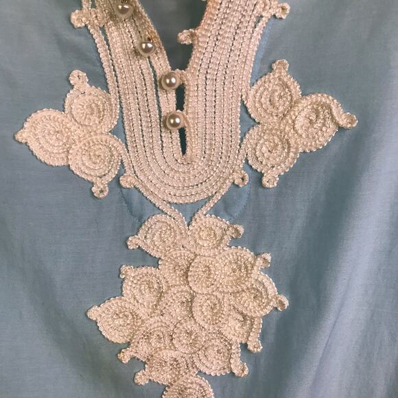 J.McLaughlin Tunic Top Womens Size 6 Blue V-Neck Embroidered Beach Coastal - Picture 6 of 10
